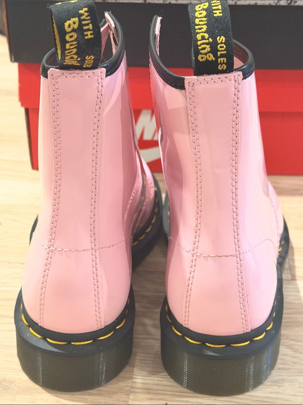 Pink Dr Martens 1460 Patent Lamper Lace Up Boots - Picture 3 of 5